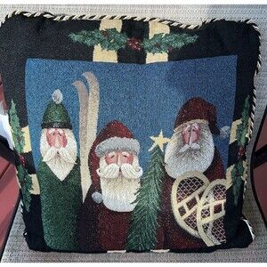 Christmas Tapestry Pillow With Old St. Nick Made In USA  18”x18” Mohawk Home